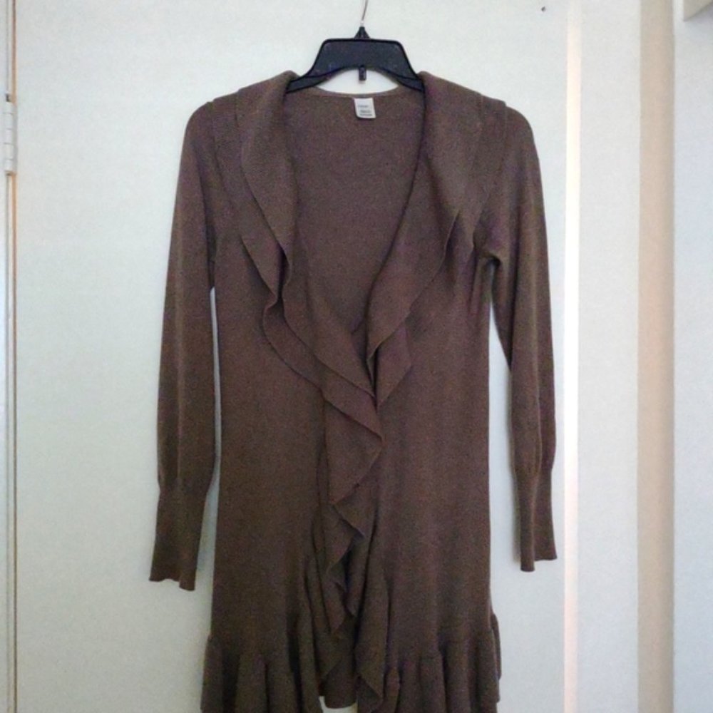 Clearance Jockey Brand Darker Tan Mid Length Ruffled Sweater.